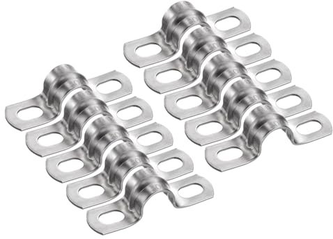 sourcing map 10pcs 1/2 Inch 12mm Conduit Clamps, M12 U Tube Pipe Clamp, Stainless Steel Rigid Pipe Strap, U Shaped Bracket with Two Hole for Pipe Tube Hose Wire Cord Fixing, Thickened