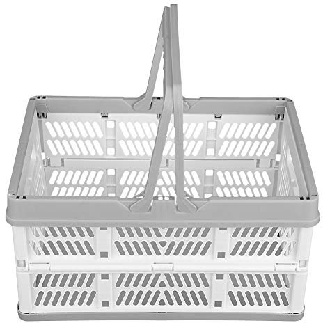GEEKHOM Profi-Klappbox, Stabile Faltbox Klappbox Einkaufskiste klappbar mit Griffe Aufbewahrungskorb aus Kunststoff für Aufbewahrung Transport Zuhause Picknicks Supermärkte, Weiß/Grau