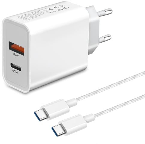 Chargeur Rapide USB C 45W avec Cable pour Samsung Galaxy S25 Ultra/S24 Plus/S24 Ultra/S23 FE/S22 S21 S20,Z Fold 4 5 6 A55 A56 A35 A54 A53 5G A25 A34 A15 A16 iPhone 15 16 Pro Prise Adaptateur Secteur