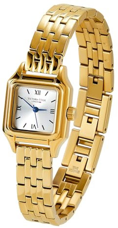 VICTORIA HYDE Gold Damenuhr Edelstahl Armband Vintage Klassische Rechteckige Analog Quarz Uhren