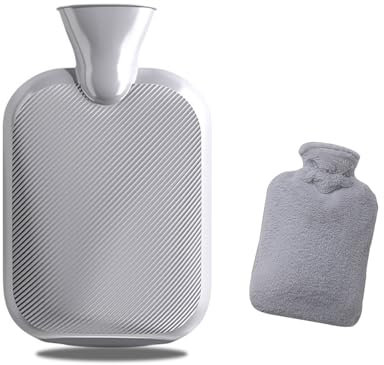 DHWEKU Wärmflasche mit Weichem Bezug wärmeflasche Auslaufsicher 1L Groß Wärmflaschen handwärmer,Naturkautschuk +Bettflasche Flauschig,Handwärmer für Kinder & Erwachsene,stitch wärmflasche(Grau)