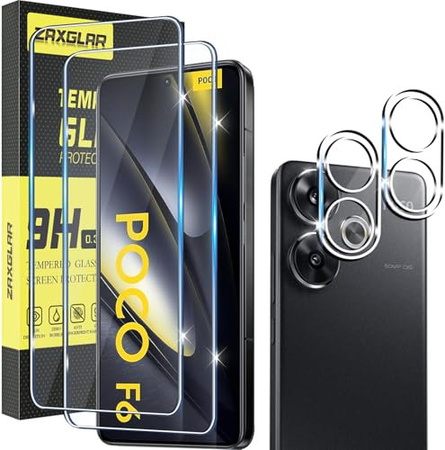 ZAXGLAR Pellicola Vetro Temperato per Xiaomi Poco F6 5G, 2 Pezzi Pellicola Protettiva e 2 Pezzi Pellicola Fotocamera, Durezza 9H,Anti Graffio, Anti-Impronte
