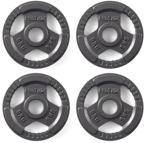 Phoenix Fitness Cast Iron Olympic Weight Plates - 2-Inch Free Weight Plate for Barbell Dumbbell Bars, Weightlifting & Strength Training at Home Gym - Set of 4, 5kg