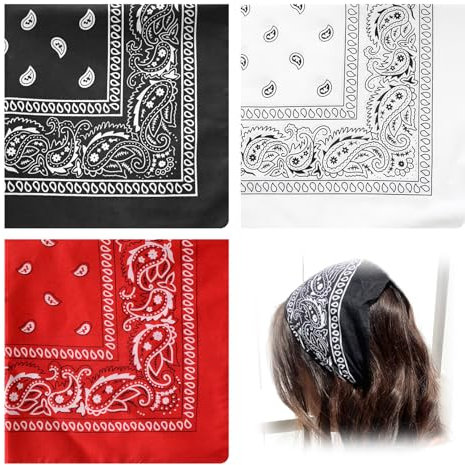 YueJieSelected 3 Stück Bandana Baumwolle Herren,Halstuch Kopftuch Bandana Schwarz,für Unisex Damen Motorrad Kerle Kopftücher Kostüm Sommer Sonnenschutz(55 x 55 cm)