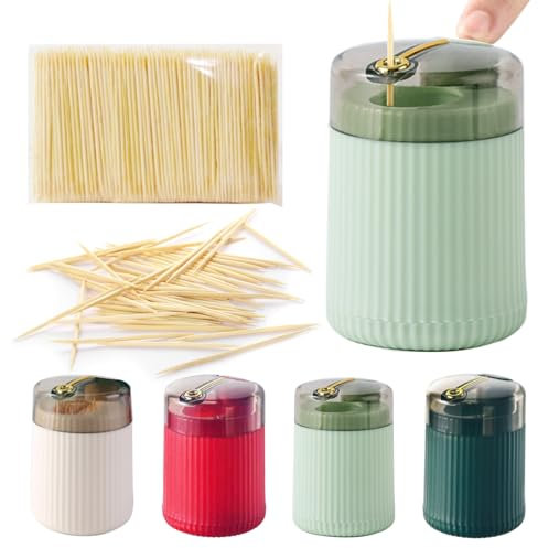 Ulawellor 4 Stück Zahnstocherspender Creative Pop-up Automatic Zahnstocherspender,pop up automatic toothpick dispenser für Tabelle,Hotel,Küche Ausgestattet mit Zahnstöchern,Vier Farben