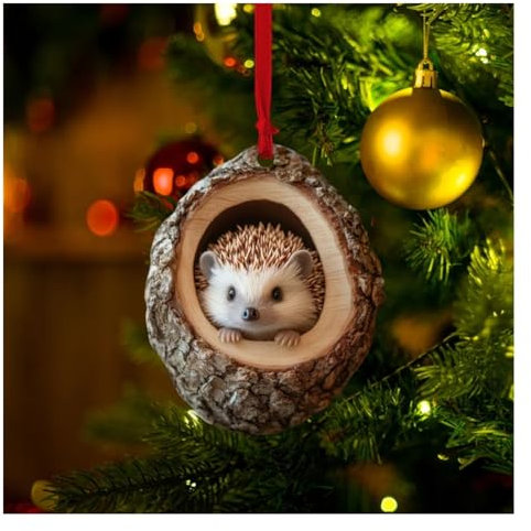 Wisafory Weihnachtsbaumschmuck Acryl Tier Dekor Weihnachtsbaum Anhänger mit Tiermuster 2D Acryl Weihnachtsdeko Eule Waschbär Ornament für Urlaub, Party, Weihnachtsdeko Igel