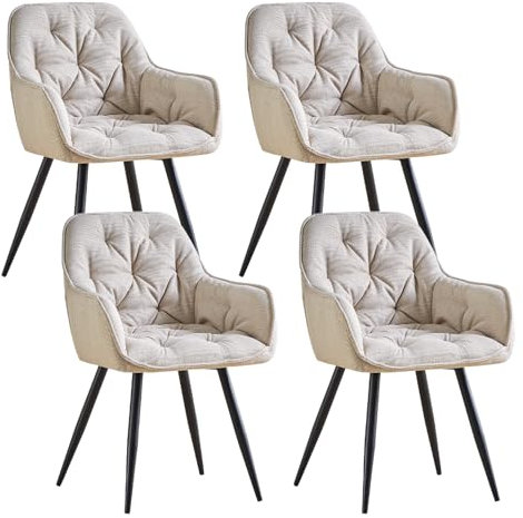 JYMTOM Esszimmerstühle mit dickem Samtstoff gepolsterter Sitz, Metallbeinen, Armlehnen und Rückenlehne Eckstuhl für Lounge Wohnzimmer (beige, 4)