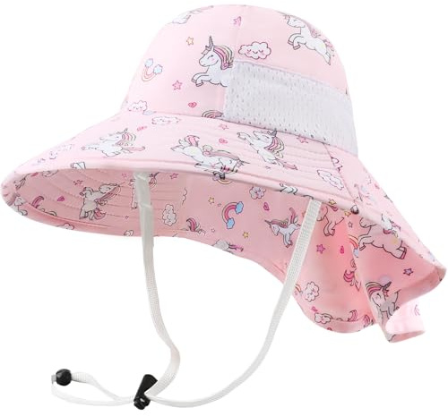 DRESHOW Sonnenhut Baby mit Großer Krempe, Nackenschutz Verstellbarer Faltbare Sommerhut Hut Atmungsaktiv UV-Schutzsonnenhut