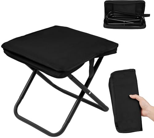 OFFCUP Tabouret de Camping Pliante, Tabouret Portable de Camping Léger avec Sac de Transport, Siège de Pêche Tabouret Pliable, Petite Chaise Mini pour Voyage Pêche Randonnée BBQ Plage(Noir)