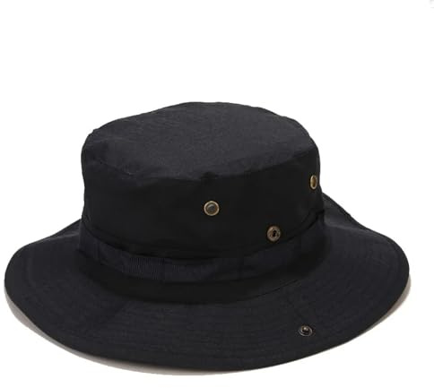 YUECIBAI Bucket Hat Hut Damen Herren Herren Camouflage Hüte Tactical Army Eimerhut Panama Bucket Caps Jagd Wandern Outdoor Sun Protect Schwarz