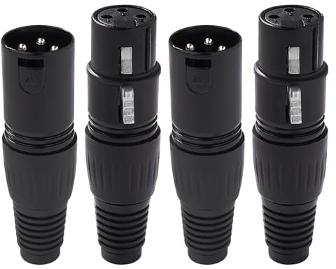KUOQIY 2 Pairs 3 Pin XLR Connector, XLR Cable Connector Male and Female, Mic Audio Socket, for DMX Signal Wire or Audio Mixer Microphone Connectors, Black