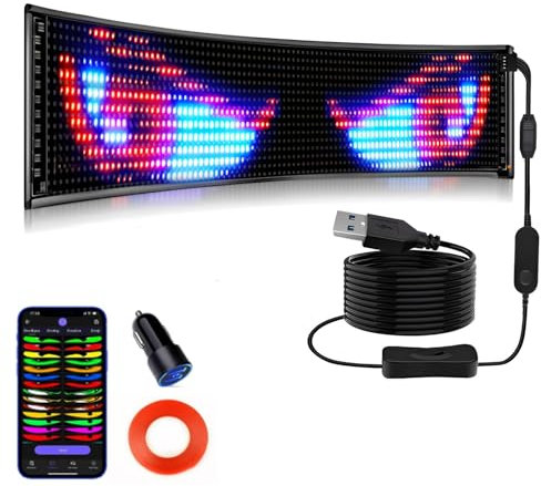 Pantalla LED flexible, pantalla suave de lámpara de ojos colorida, luces de ojo grande de LED dinámico de bricolaje, pantalla LED programable de animación de patrones de texto personalizados 12*47cm