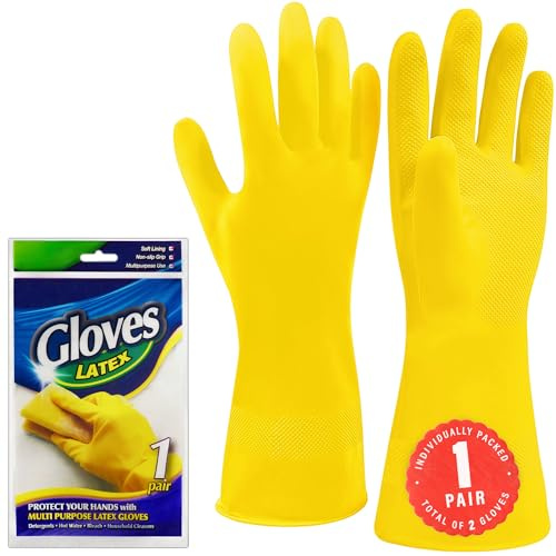 SteadMax 1 Paare Kleine Reinigungshandschuhe, Wiederverwendbare Naturlatex Gummihandschuhe, Wasserdichte Rutschfeste Spülhandschuhe für Küche und Haushalt (M, 1 Paare)