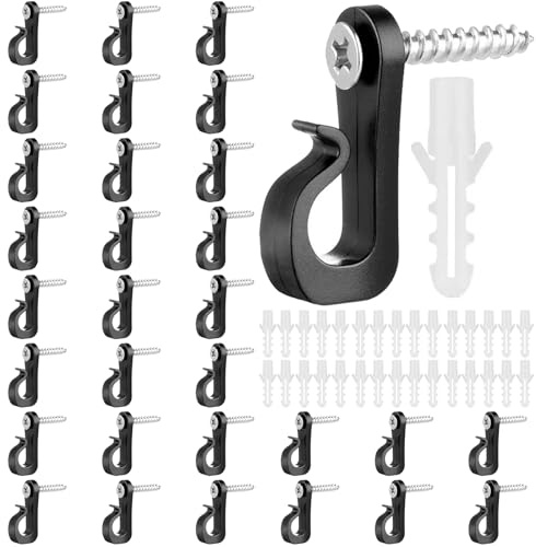 FAYAHAR 30 Stück Schraubhaken, Haken zum Schrauben, Hakenschrauben, Schwarz | mit Schrauben & Dübel, Stabil & Rostfrei, Starker Halt, Einfach Einschrauben, klein Q-Hanger, für Wandmontage Aufhängen