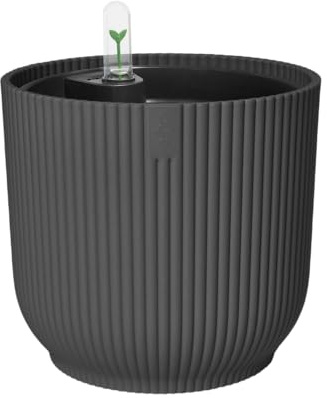 elho Vibes Fold Round Flower Pot with Self Watering Insert - 100% Recycled Plastic - Plant Pots Indoor - Ø 22 cm - Black/Anthracite