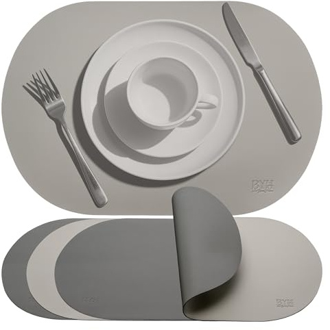 Set 4 Tovagliette Americane Lavabili, BYH BeYourHome, 45x30 cm, Ovali, Finitura Tipo Pelle, Double Face, Tovagliette Colazione, Impermeabili, Antimacchia