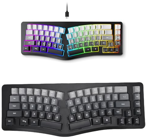 Dpofirs Kabelgebundene Ergonomische Split Tastatur, Kompakte Split Tastatur, 69 Tasten, 7 Farben RGB Hintergrundbeleuchtung, Gaming Tastaturen mit Mechanischem Gefühl