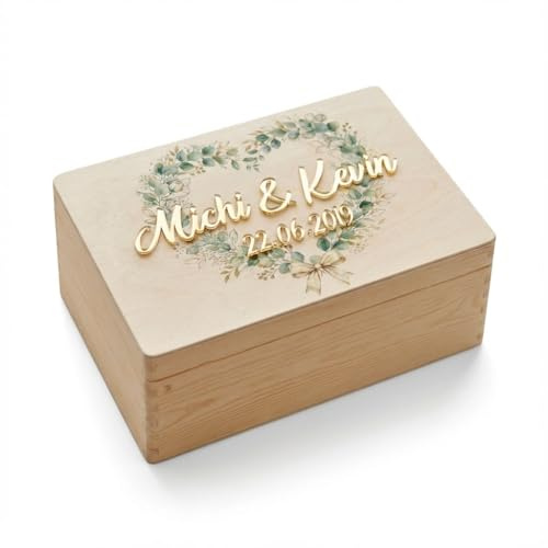 Erinnerungsbox - Für Immer | Liebesgeschenk | Geldgeschenk Verpackung Hochzeit Geldbox | Schatzkiste Hochzeit | Geschenkbox Liebe | Liebes Geschenk Holzkiste | Hochzeitsgeschenke (Eukalyptus Herz)