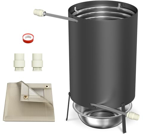 XMTECH Brennholz Poolheizung, Poolheizung mit Feuer, Poolheizung Feuertonne mit Heizspirale, Edelstahl Pool beheizt Feuer Eimer 32mm/38mm Anschlüsse, Schwarz