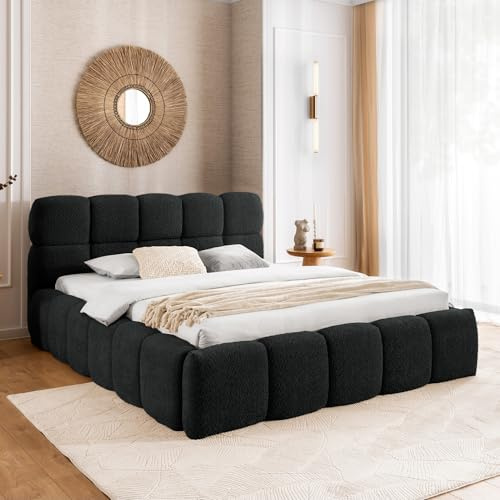 Home Collective Polsterbett Doppelbett Bubble Bett mit Stauraum viele Größen und Farben | inkl. Metall-Lattenrost | bodennahes Design Schlafzimmer Jugendzimmer Möbel | Schwarz 180x200 cm