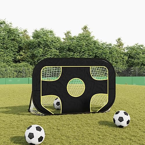 QUAHEAS Fotbollsmål med målvägg 120 x 80 cm polyester, väderbeständig popup målvägg nät, vikbar, bärbar med plug-in system för träning, fritid, trädgård, park, barn och vuxna