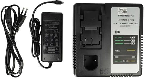 vhbw Ladegerät kompatibel mit Panasonic 48-11-0080, BCP-EY9065, EY3000, EY3502FQMKW, EY3502NQ Werkzeug NI-Cd, NiMH, Li-Ion-Akkus