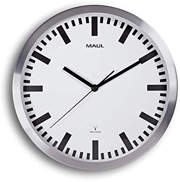 Maul Wanduhr MAULpilot Ø 30cm | stilvolle Uhr mit weißem Ziffernblatt | Gute Lesbarkeit | automatische Zeiteinstellung | ideal für Büro, Zuhause und Besprechungsraum | Silber