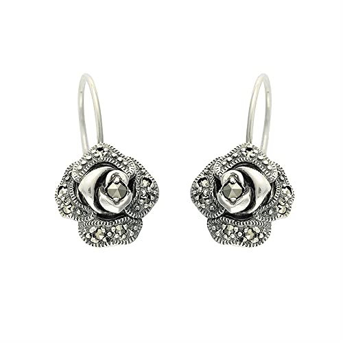 Esse Marcasite Boucles d'oreilles en argent sterling avec marcassite style victorien en forme de rose
