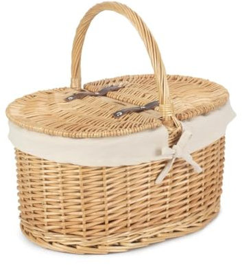 Red Hamper Cotton Lined Buff Oval Picnic Basket