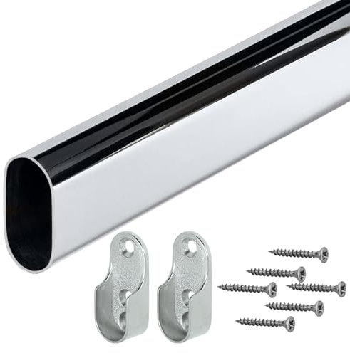 Gedotec Schrankstange Kleiderstange | OVAL | Schrankrohr Länge: 1500 mm | 30 x 15 mm Stahl verchromt | 1 Set mit 2 Stk Seitenwand-Schrankrohrlager für Wandmontage | platzsparendes Kleiderstangensystem