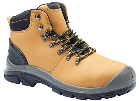 Blackrock Malvern Tan/Honey Lightweight Safety Boots, Size 4 | S3 Steel Toe Cap, Mens and Women, Leather Shoes, Water Resistant, Protective Steel Midsole, Anti-Slip Safety Boots