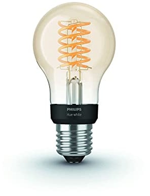 Philips Hue White Filament Regular A60 LED Smart Light Bulb 1 Pack [E27 Edison Screw], with Bluetooth, Works with Alexa, Google Assistant and Apple Homekit.