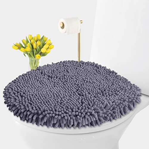 LuxUrux Toilet Lid Cover, Extra-Soft Plush Seat Cloud Washable Shaggy Microfiber Standard Toilet Lid Covers for Bathroom Machine Wash & Dry (Toilet Lid Cover, Dark Gray)