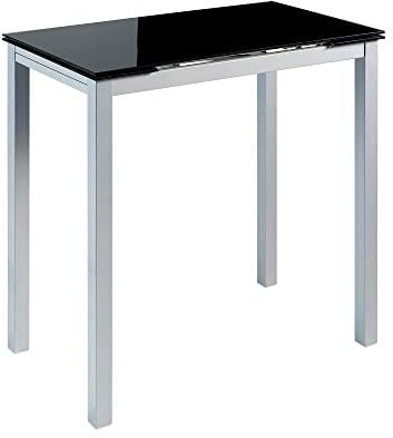 MOMMA HOME Mesa de Cocina Extensible - Modelo CALCUTA Alta - Color Negro/Plata - Material Cristal Templado/Metal - Medidas 140x60x98cm