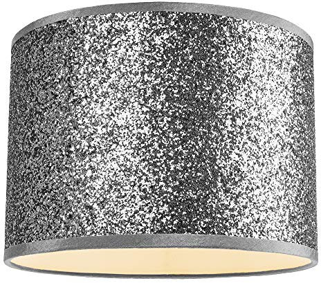 Happy Homewares Modern and Designer Bright Silver Glitter Fabric Pendant/Lamp Shade 30cm Wide | 60w Maximum | Fantastic Feature Shade