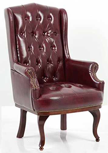 Fine Chairs Chesterfield Style Leather High back Winged Fireside Armchair Chair Orthopedic Lounge Living Office Room (Ox-Blood)