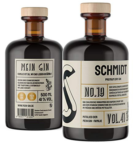 Mein Gin - Der Gin mit deinem Namen ! Premium Dry Gin 0,5L (41% Vol) - Wähle deinen Namen ! (Schmidt Gin)