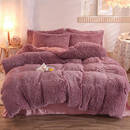Michorinee Plüsch Bettwäsche 135x200 Winter Flauschig Warme Bettbezug Fleece Flausch Langhaar Kunstfell Plüschbettwäsche Set mit Reißverschluss - 135 x 200 cm + 80 x 80 cm Lila