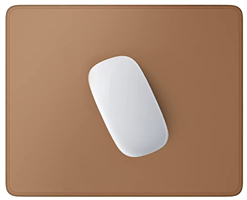 Hsurbtra Mauspad, hochwertig, strukturiert, quadratisch, rutschfest, wasserdicht, schön, vernähter Rand, niedliche Gummi-Computermatte für Büro, Gaming, Laptop, Damen, Kinder, Lederbraun, 25,9 x 21 cm