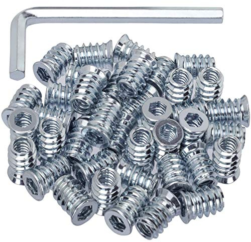 NETUME Bussole Filettate, 100 Pz con Inserti in Legno, Dadi in Metallo M6/15mm per Fissaggi in Legno