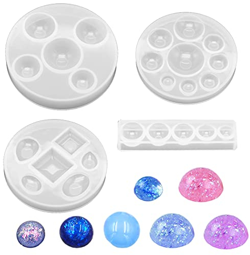 Aabellay 4 Stück Epoxidharz Resin Formen Harz Casting Schmuck Gießformen Kissral Silikonform Schmuck Cabochon Edelstein Silikonform für Anhänger Halskette Ohrringe DIY Basteln