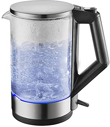 Bollitore elettrico in vetro borosilicato, bollitore elettrico in vetro da 1,5 litri, con indicatore LED, spegnimento automatico e protezione dalla combustione a secco, ebollizione rapida