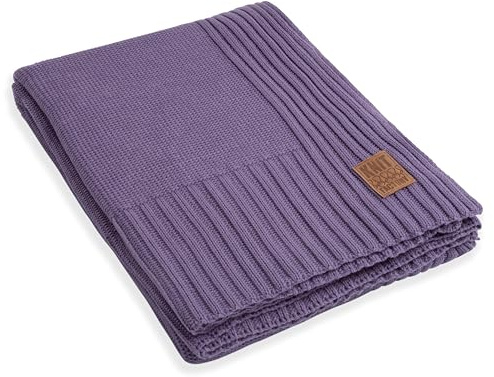 KNIT FACTORY - Uni Plaid XL - Violett - 195x225 cm | Sofadecke - Kuscheldecke - Wohndecke - Strickdecke - Plaid aus Wolle - Wolldecke - Gestrickte Decke