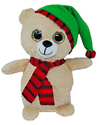Kuscheltier Weihnachts Plüsch Auswahl Elch, Bär oder Pinguin 23 cm mit Schal, Plüschtiere Elchpuppe Weihnachten Rentier Stofftier Weihnachtsplüsch Geschenk Hirsch Plüschtier Stofftier Deko (Bär)