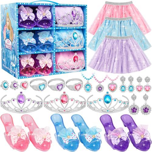 LJZJ Princess Dress Up Toys & Jewelry Boutique, Costumes Set incl Color Skirts, Shoes, Crowns, Accessories, Girls Role Play Gift for 3 4 5 6 Year Old Girl Toddler ​B-Day Party Favors