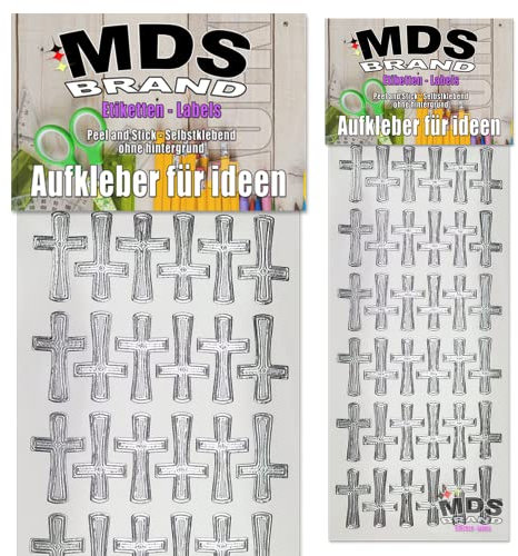 MDS Brand Katholische Silber Kreuz Aufkleber 2er/pk ideal für Hochzeit, Weihnachten und Geburtstagen, einfach zum basteln und gestalten von Karten & Fotoalbum & Verzierung von Kerzen (Kirche-3)