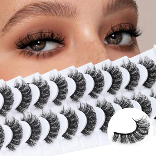 Veleasha Falsche Wimpern Russische Streifen Wimpern DD Curl Falsche Wimpern Fluffy Wispy Faux Mink Wimpern 10 Paar Pack (D03)