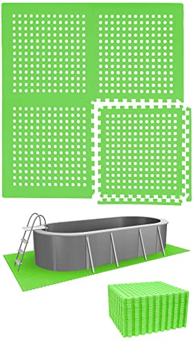 EYEPOWER Poolunterlage EVA 32er Set 62x62 cm - 11,2 m2 rutschfeste Outdoor Bodenmatten - 1 cm dick isolierend als Schutz für Pool Planschbecken oder Whirlpool auf Rasen Terrasse und Fliesen