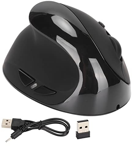 ASHATA Mouse Verticale per Mancini, Mouse Verticali Ergonomici Wireless 2.4G con Ricevitore USB, Mouse Ricaricabile DPI 800 1200 1600 Livelli Regolabile, per Laptop, PC(Nero)