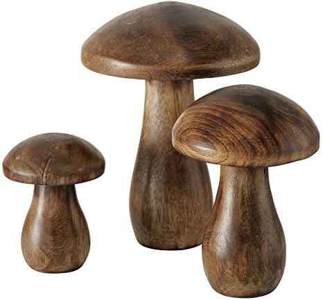 BOLTZE 3tlg. Holzpilz Autumn braun aus Mangoholz herbstliche Dekoration (3 Größen)